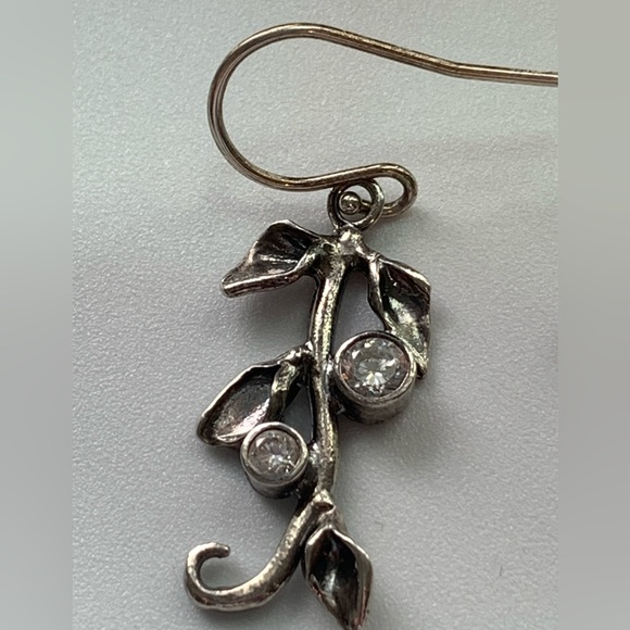 Shablool-Style Sterling CZ Israel Made Leaf Vine Dangle Earrings - Picture 10 of 12